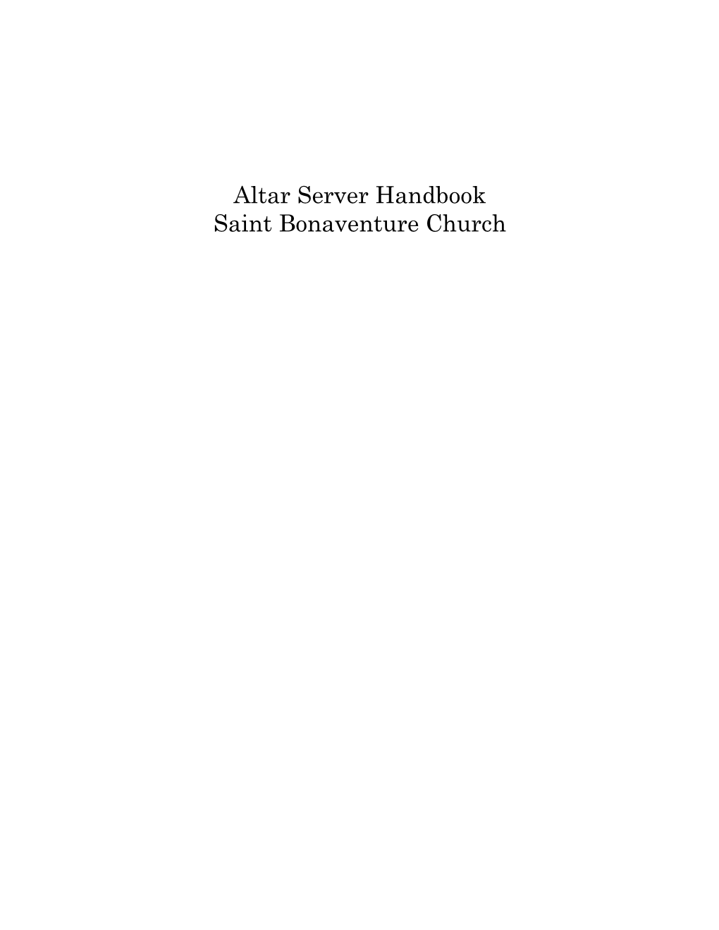Altar Server Handbook Saint Bonaventure Church Basic Definitions