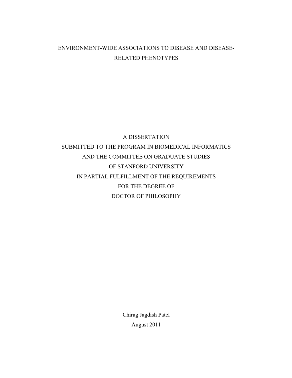 Related Phenotypes a Dissertation Submitted to The