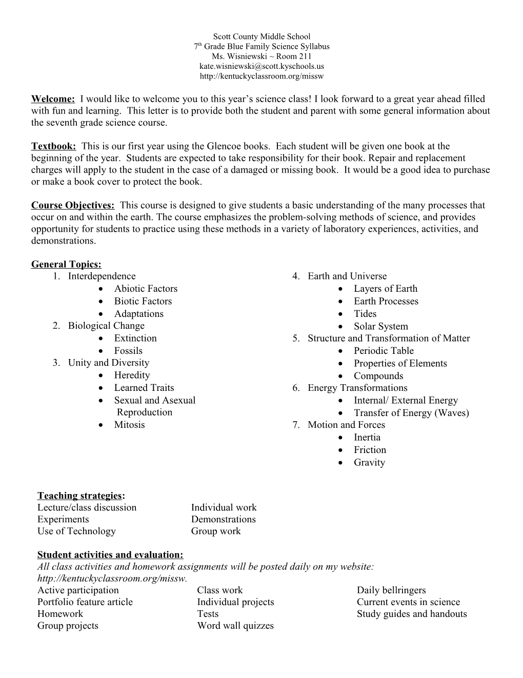 Scott County Middle School-7Th Grade Red Family Science Syllabus