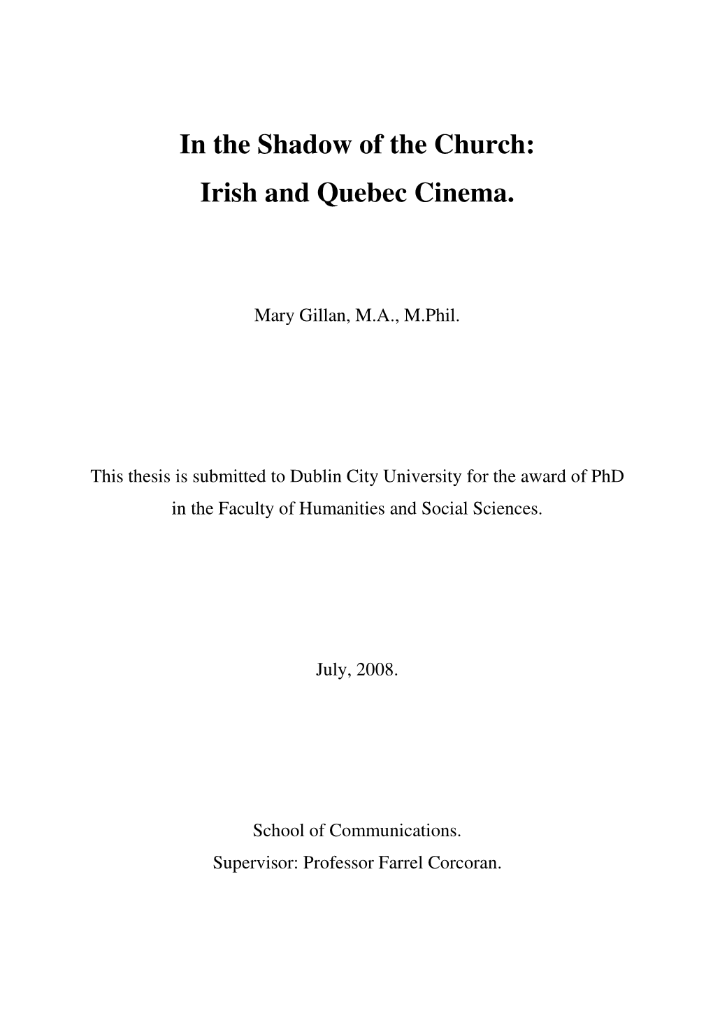 Irish and Quebec Cinema