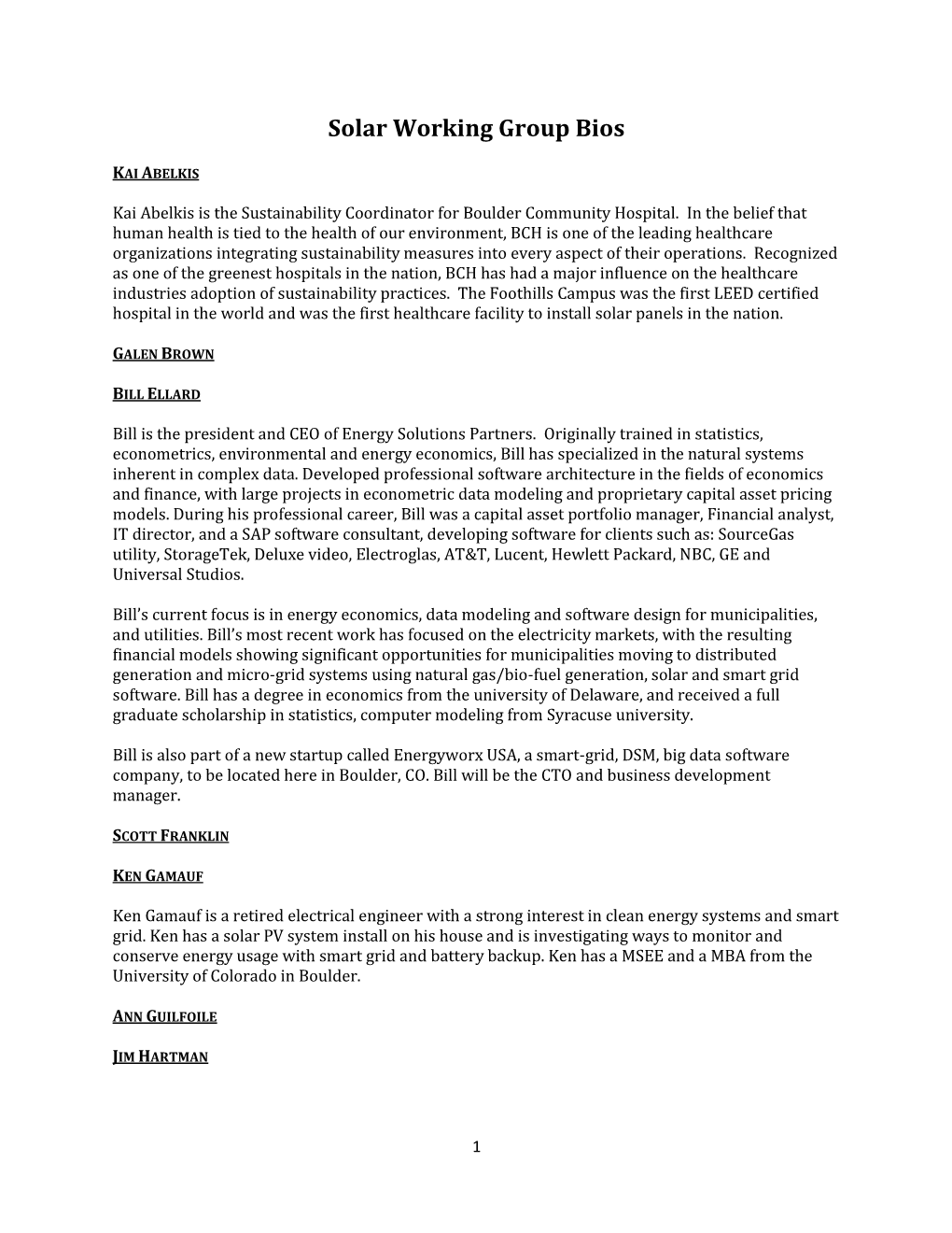 Solar Working Group Bios