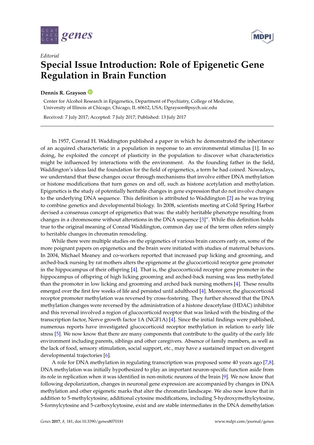Role of Epigenetic Gene Regulation in Brain Function