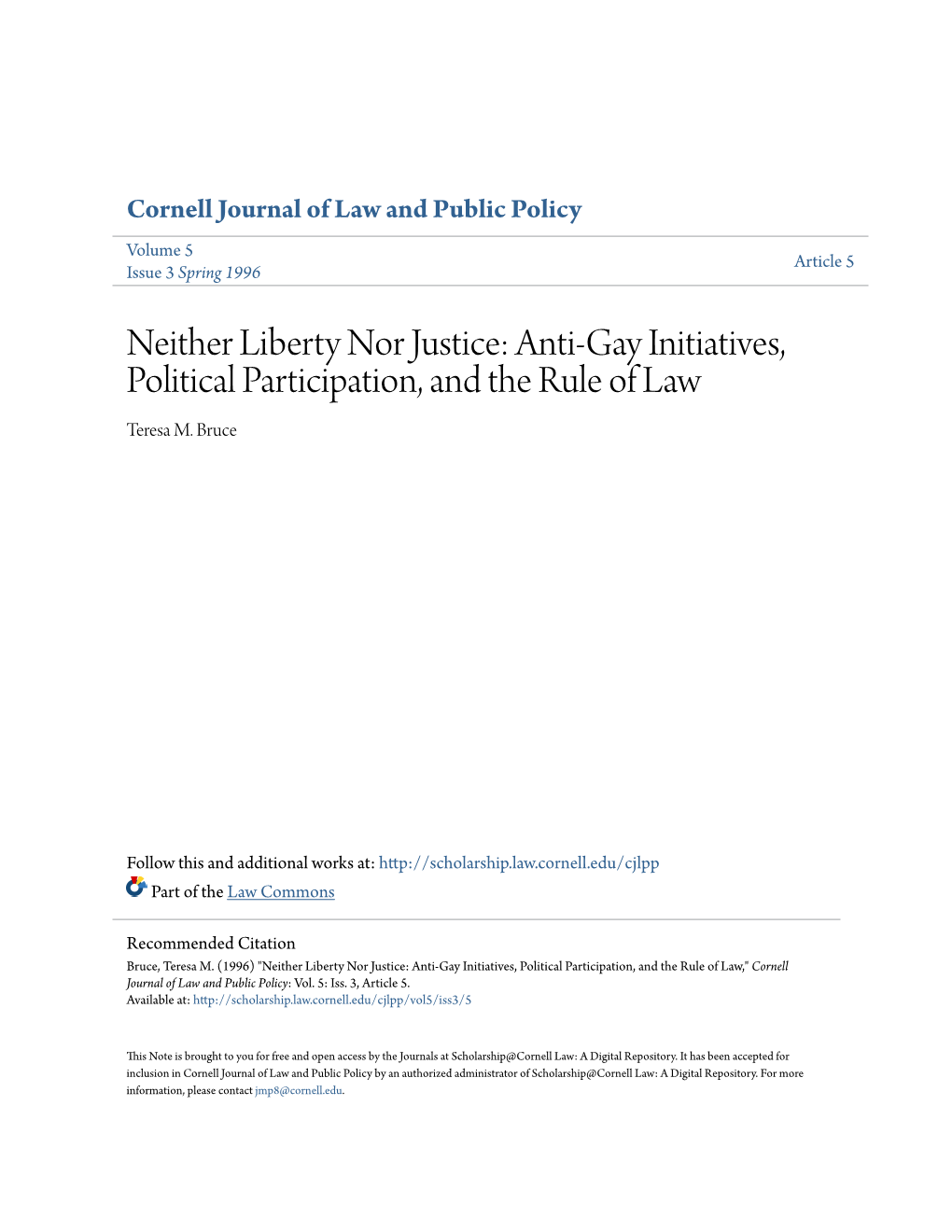 Anti-Gay Initiatives, Political Participation, and the Rule of Law Teresa M