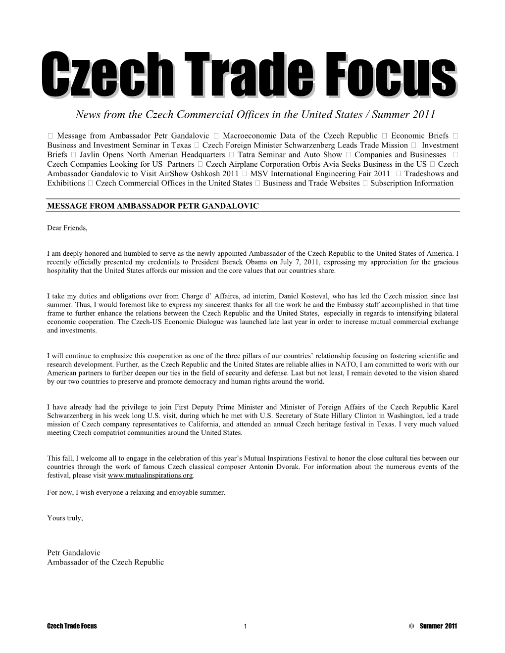 Czech Trade Focus Summer 2