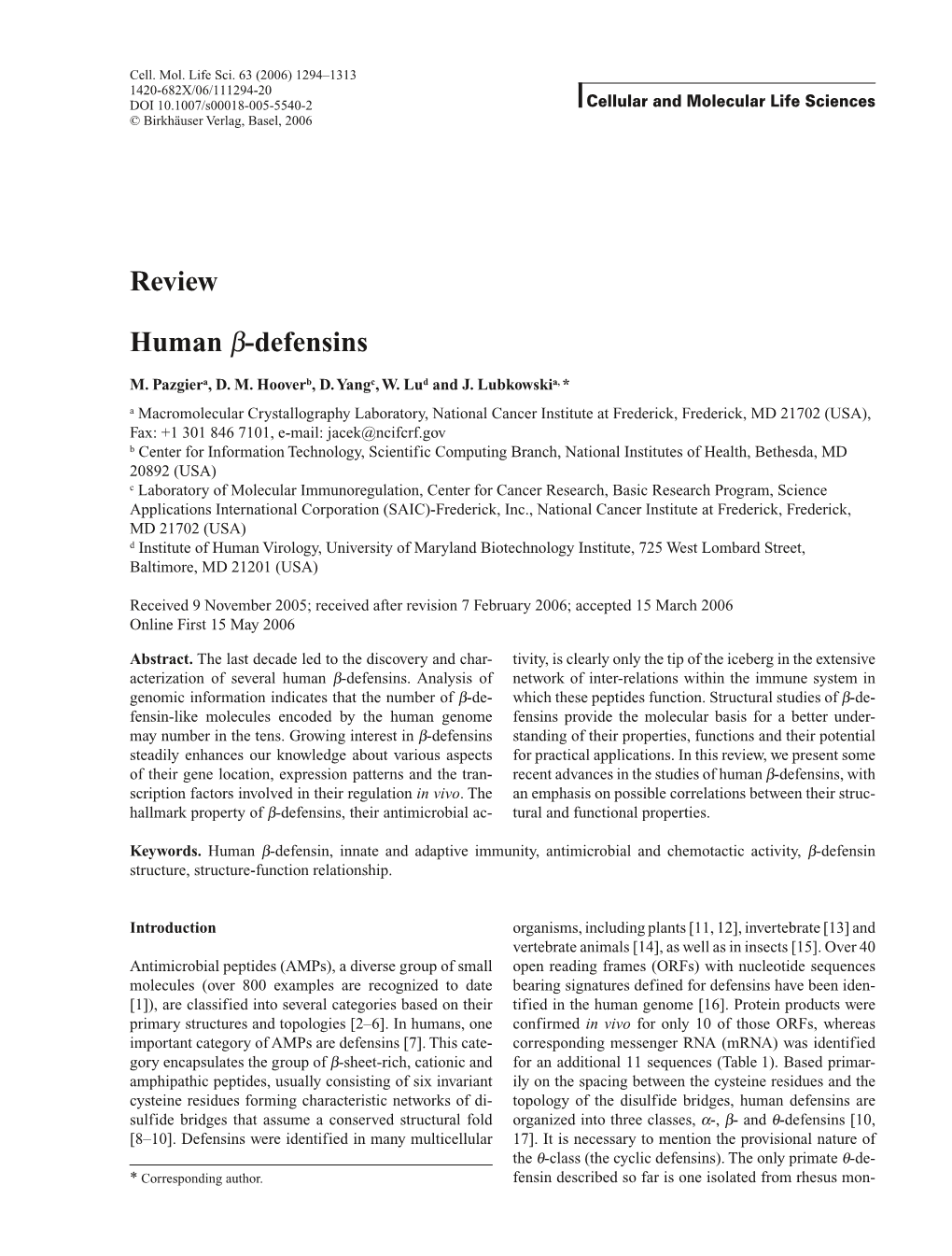 Review Human Β-Defensins