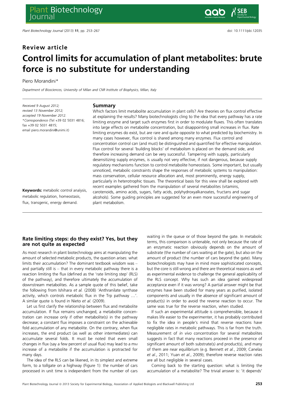 Control Limits for Accumulation of Plant Metabolites: Brute Force Is No Substitute for Understanding