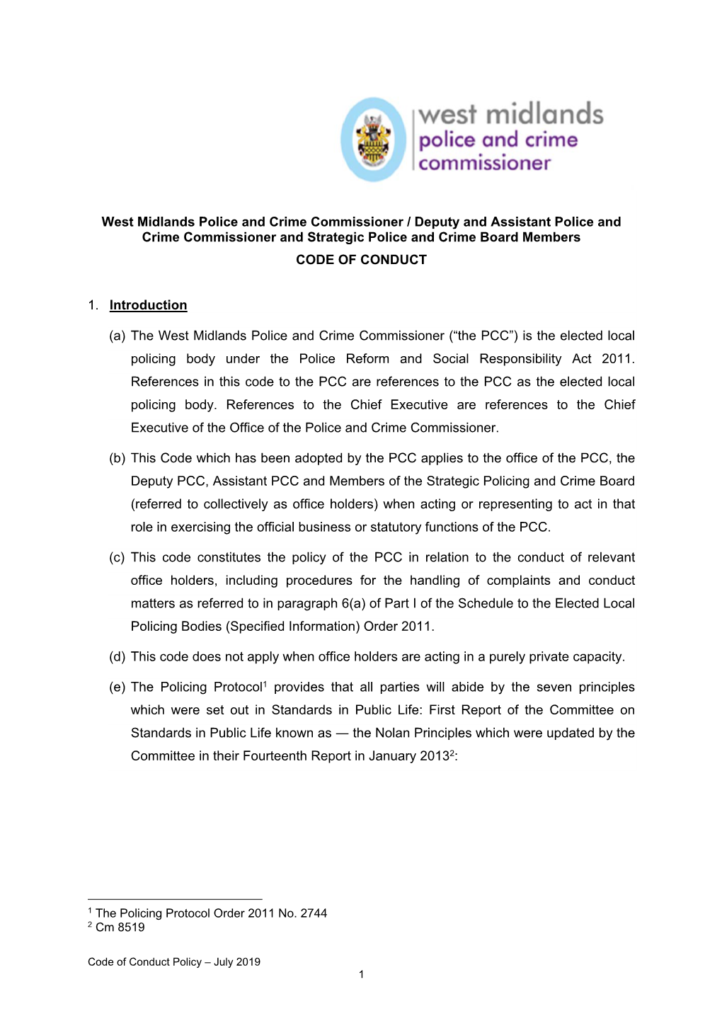 Code of Conduct Policy July 2019