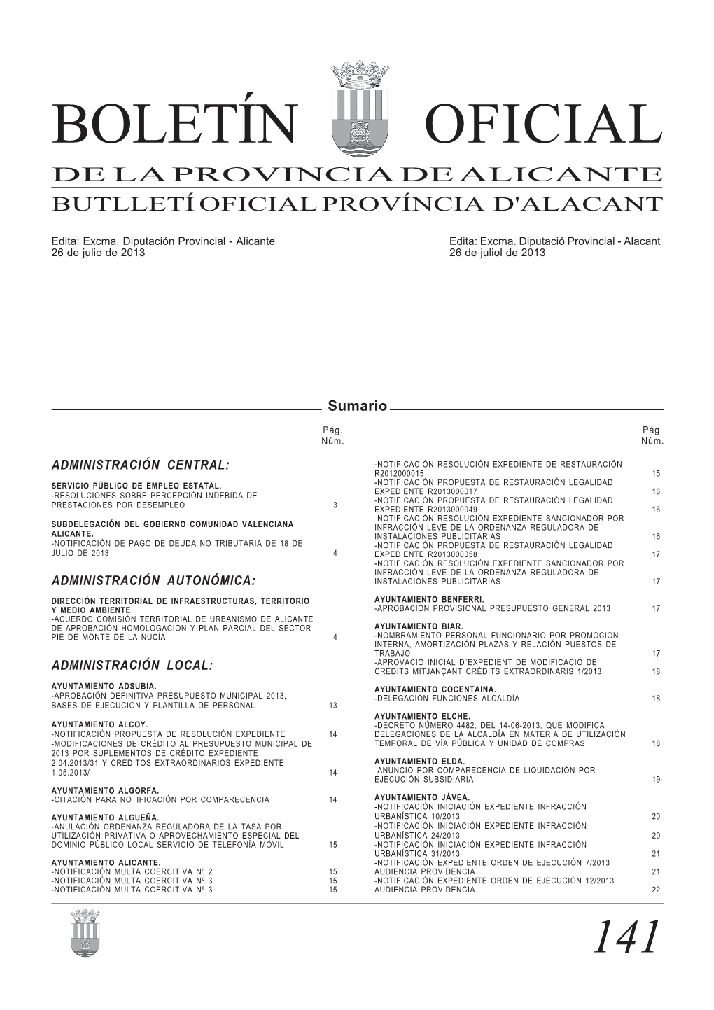 Boletín Oficial De La Provincia De Alicante Butlletí Oficial Província D'alacant