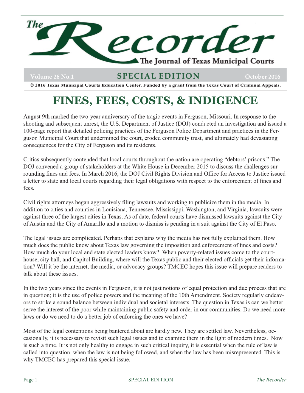 Special Edition: Fines, Fees, Costs, & Indigence