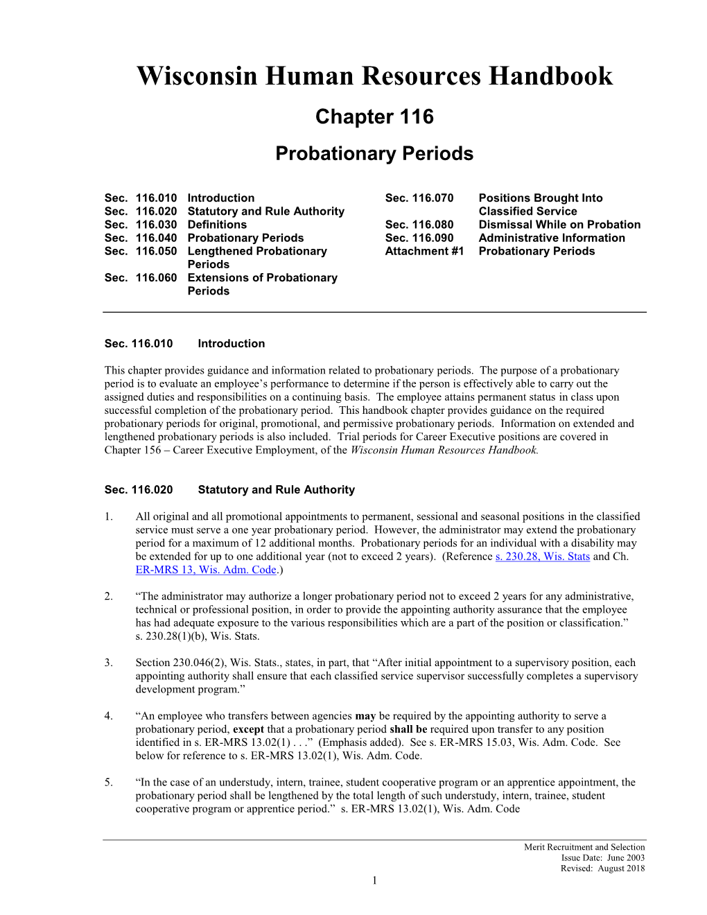Chapter 116 Probationary Periods