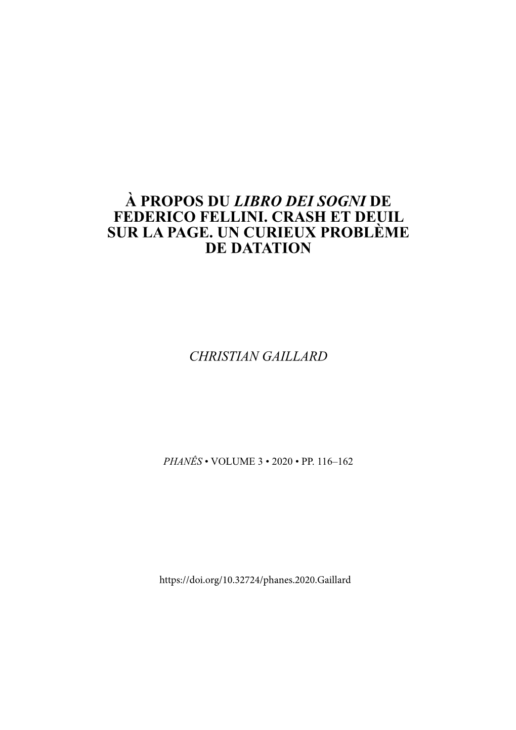 À Propos Du Libro Dei Sogni De Federico Fellini. Crash Et Deuil Sur La Page