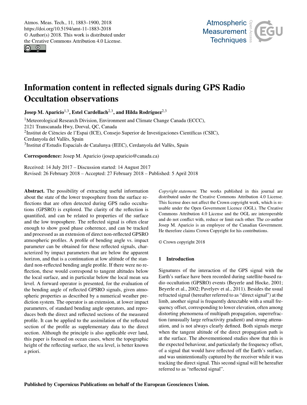 Information Content in Reflected Signals During GPS Radio Occultation