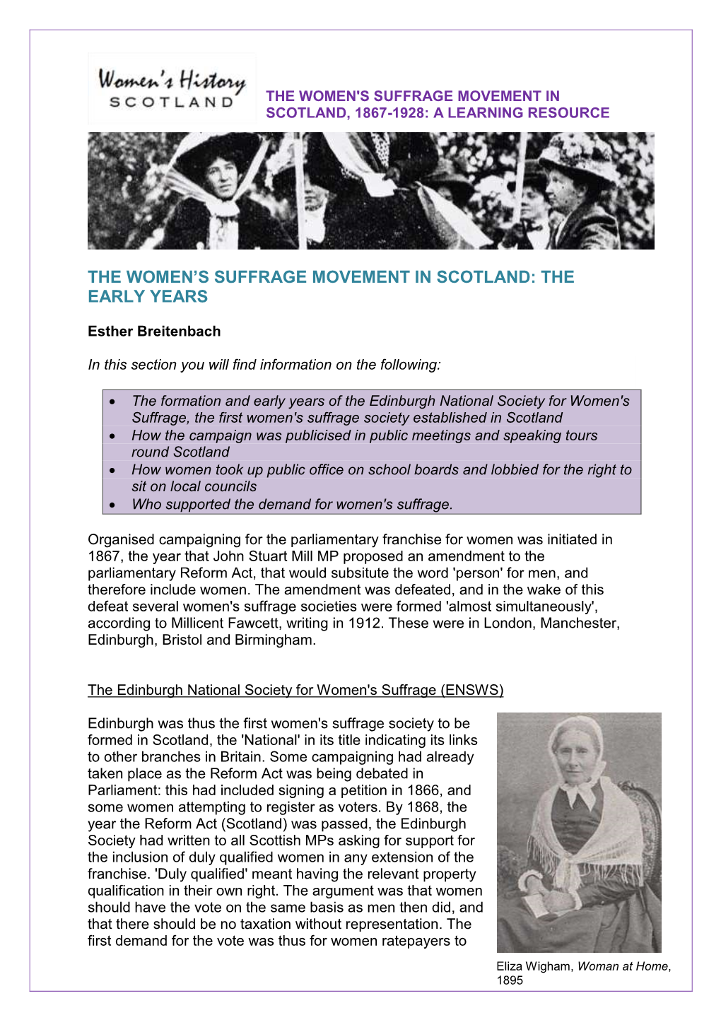 The Women's Suffrage Movement in Scotland, 1867-1928: a Learning Resource