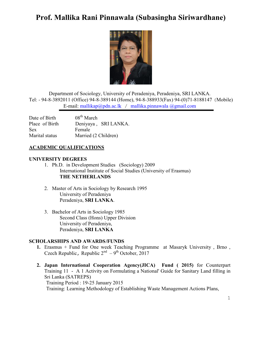 Prof. Mallika Rani Pinnawala (Subasingha Siriwardhane)