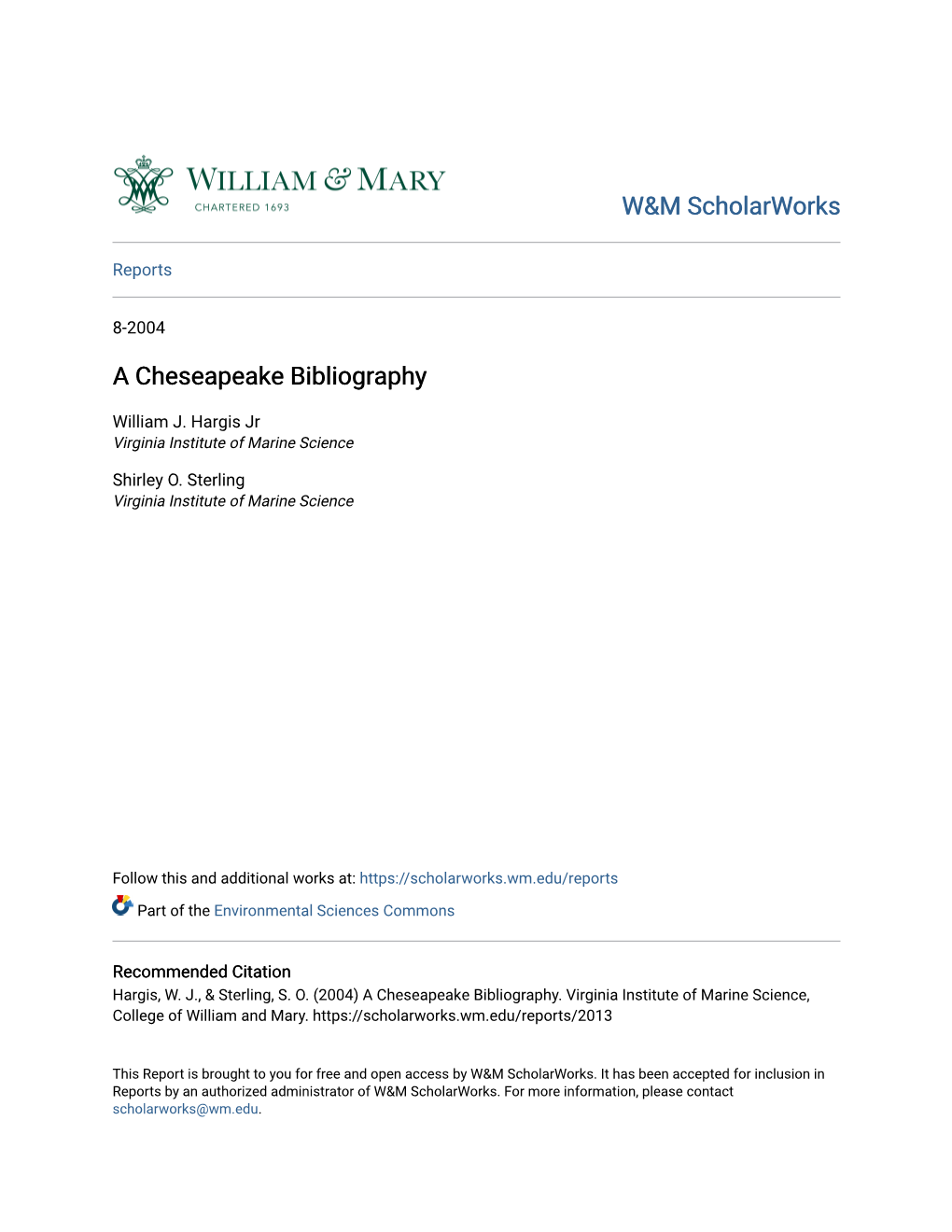 A Cheseapeake Bibliography