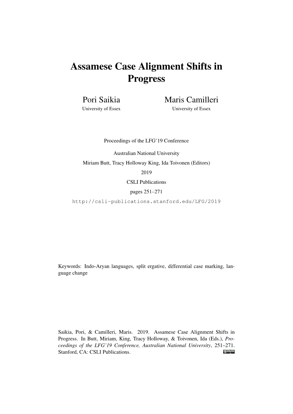 Assamese Case Alignment Shifts in Progress