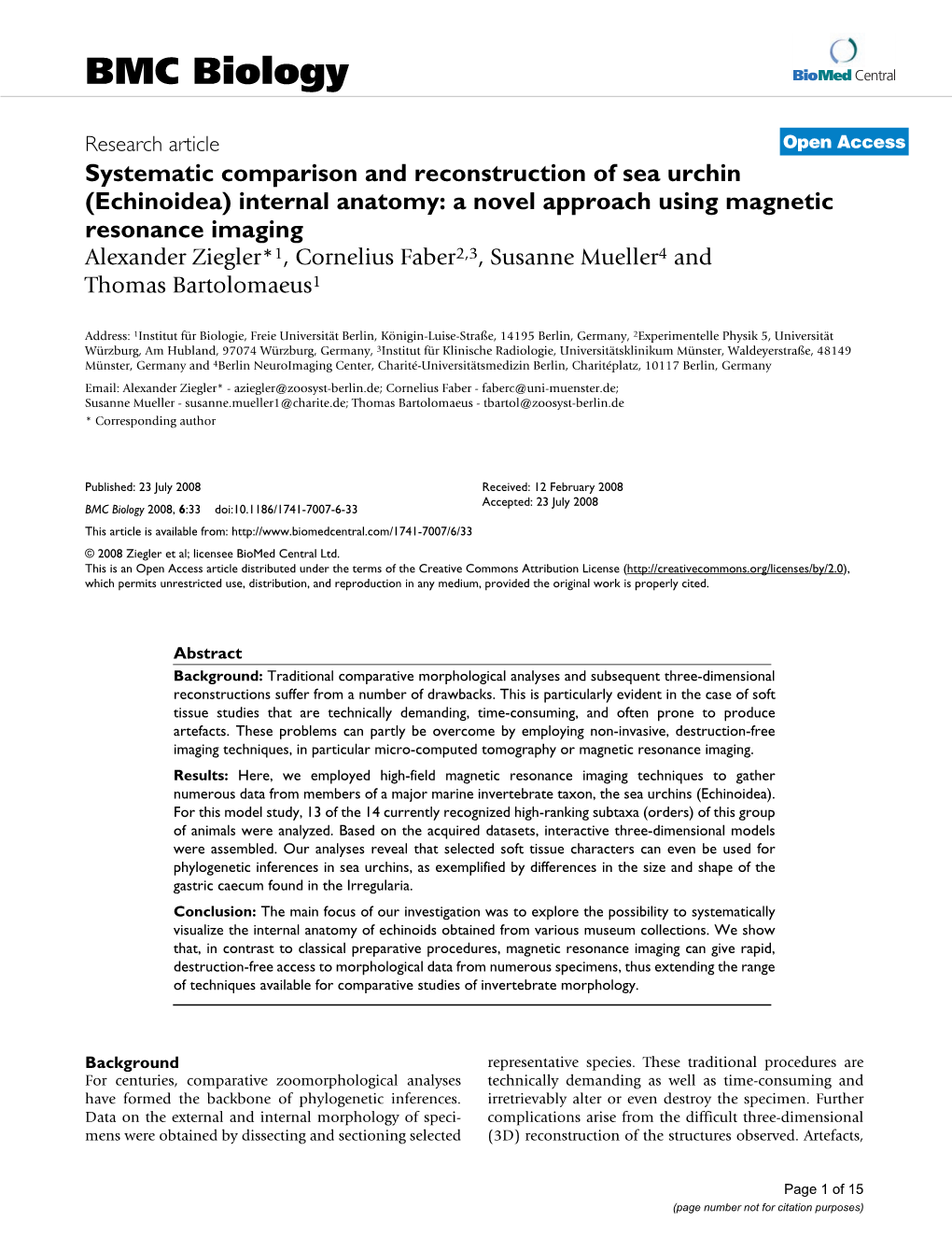 Systematic Comparison and Reconstruction of Sea Urchin (Echinoidea) Internal Anatomy: a Novel Approach Using Magnetic Resonance Imaging