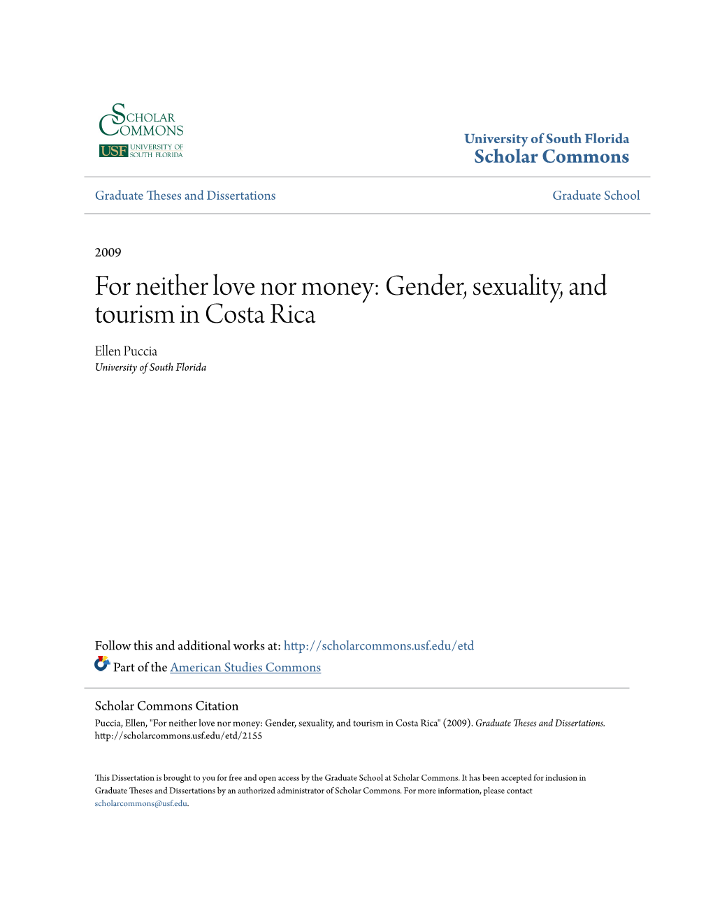 Gender, Sexuality, and Tourism in Costa Rica Ellen Puccia University of South Florida