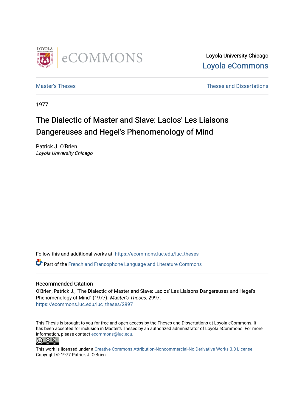 Laclos' Les Liaisons Dangereuses and Hegel's Phenomenology of Mind