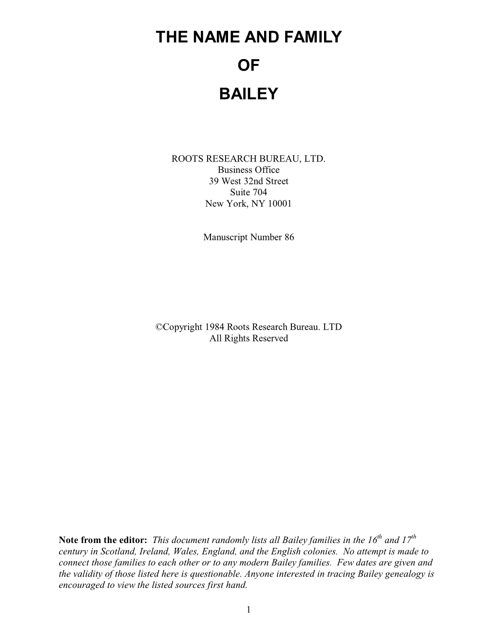 The Name and Family of Bailey
