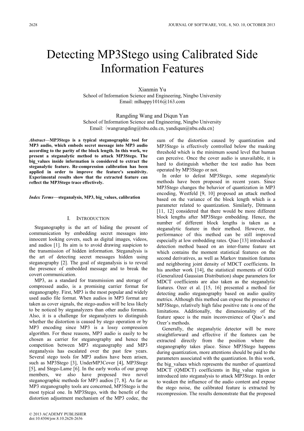 Detecting Mp3stego Using Calibrated Side Information Features