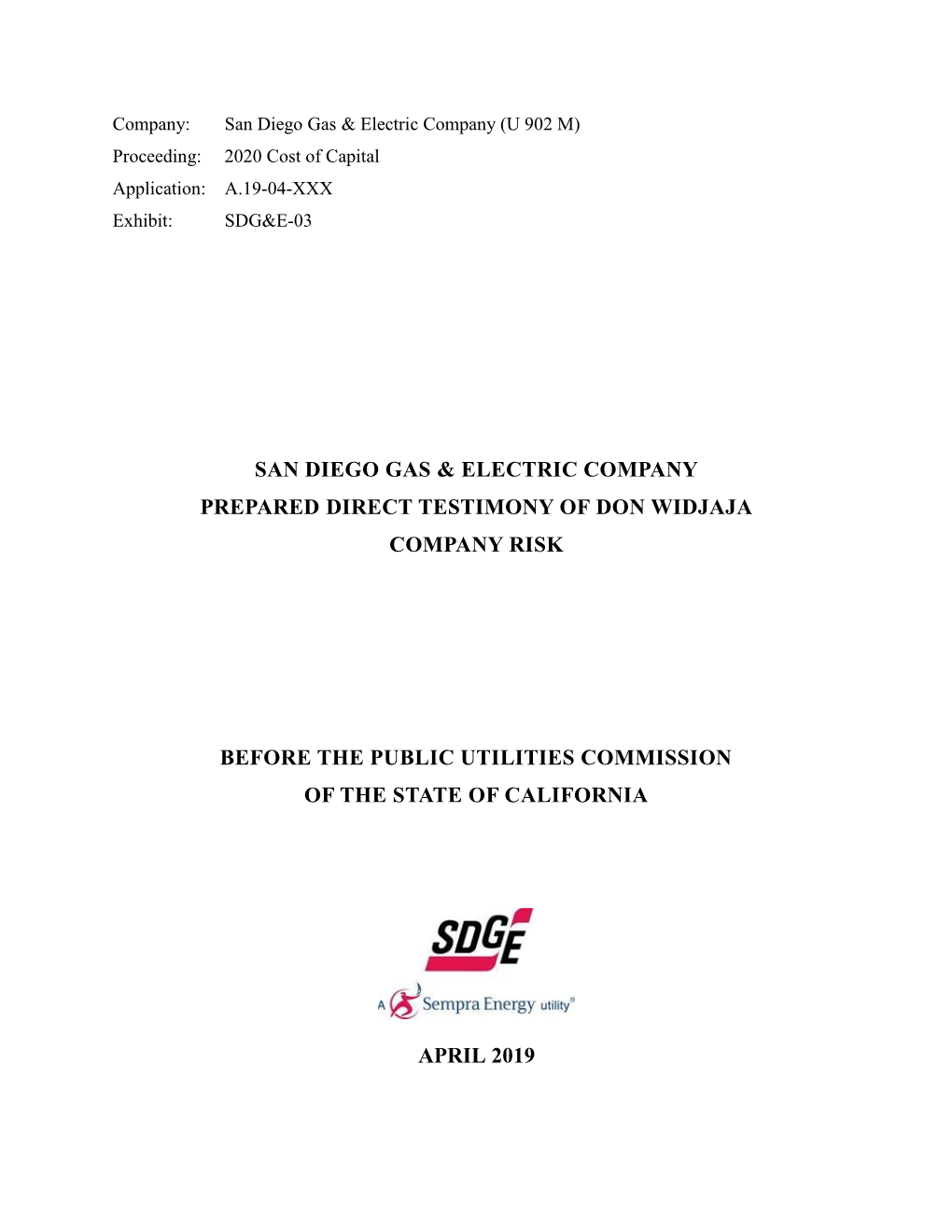 San Diego Gas & Electric Company (U 902 M) Proceeding