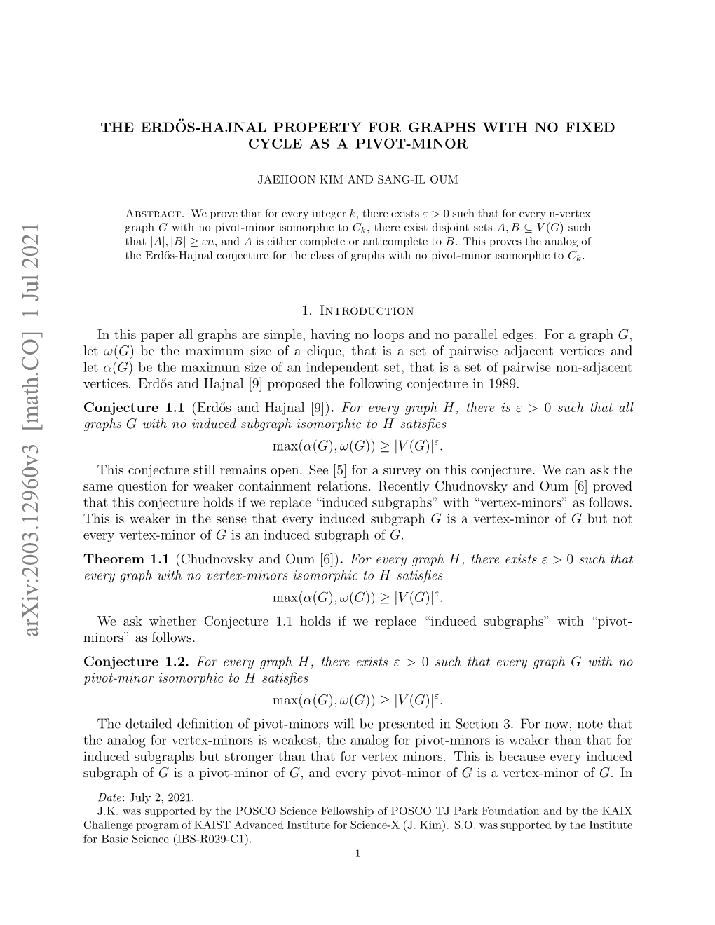 The Erd\H {O} S-Hajnal Property for Graphs with No Fixed Cycle As a Pivot