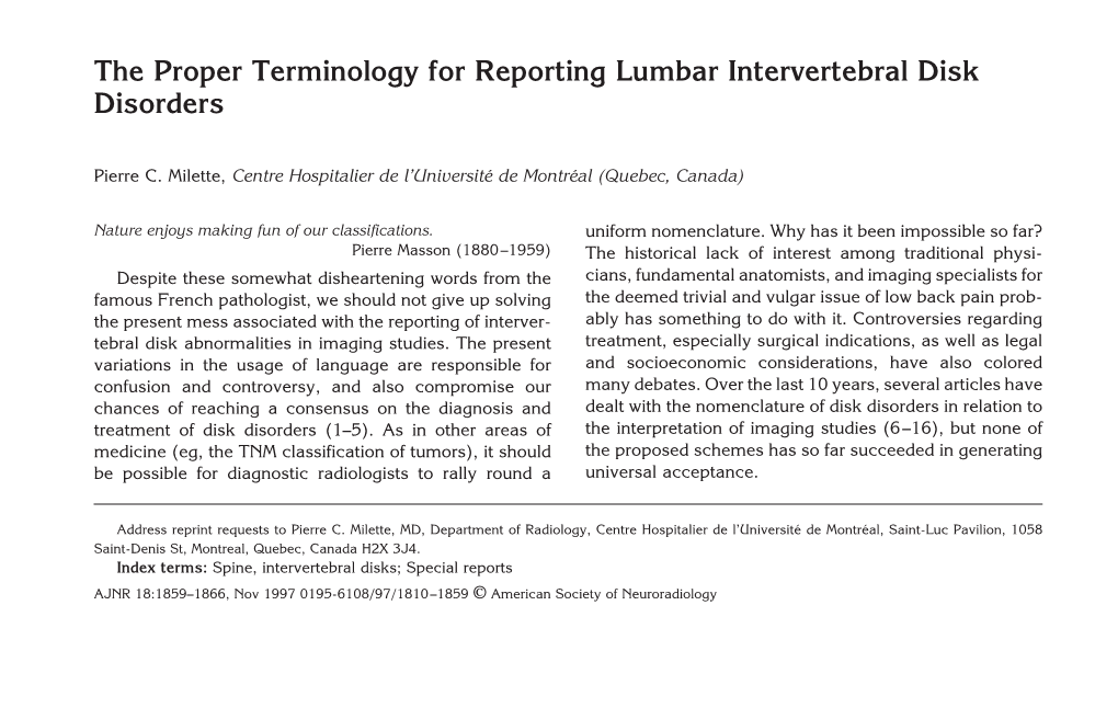The Proper Terminology for Reporting Lumbar Intervertebral Disk Disorders