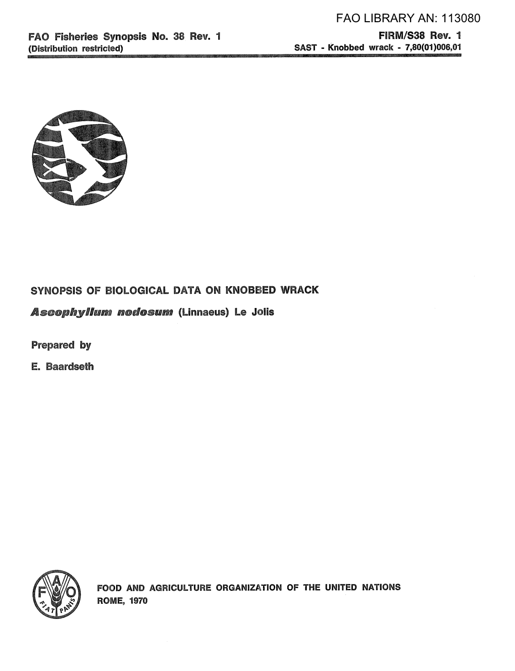 Synopsis of Biological Data on Knobbed Wrack Ascophyllum