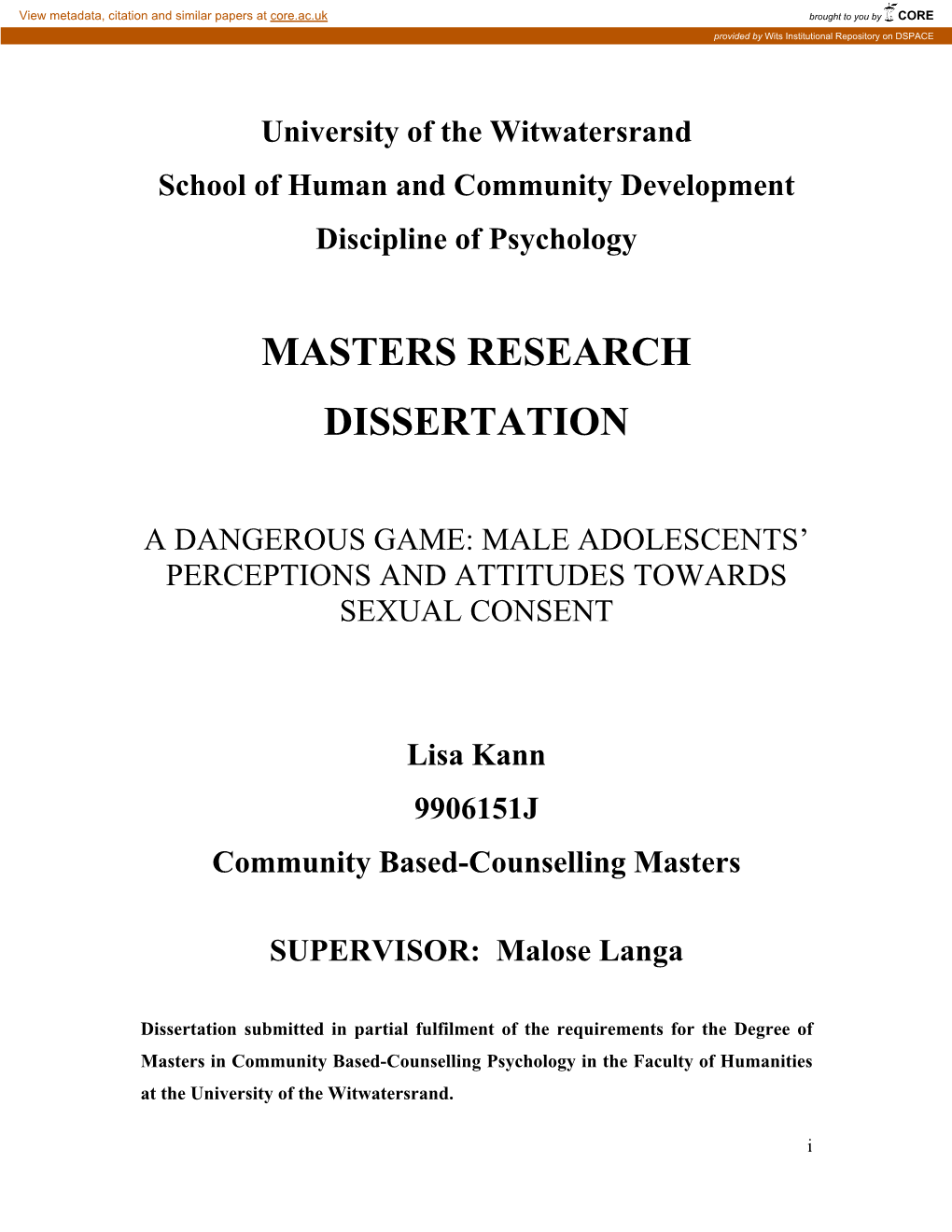 Masters Research Dissertation