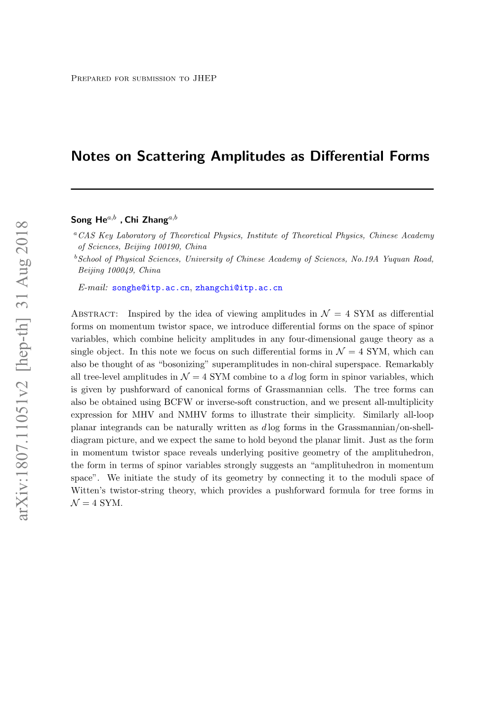 Notes on Scattering Amplitudes As Differential Forms