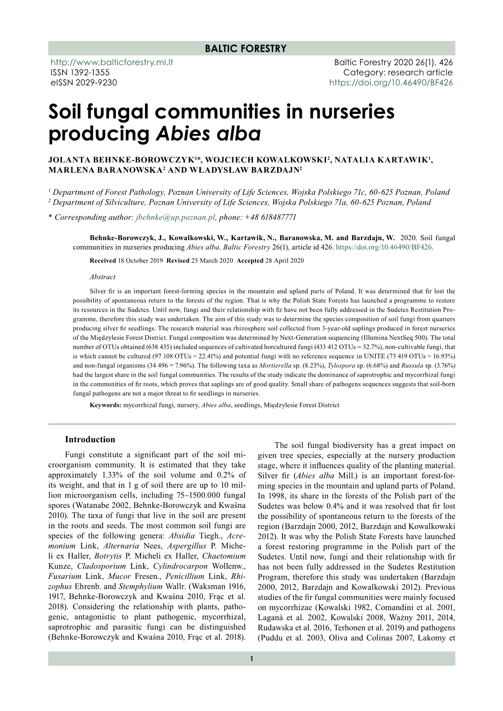 Soil Fungal Communities in Nurseries Producing Abies Alba