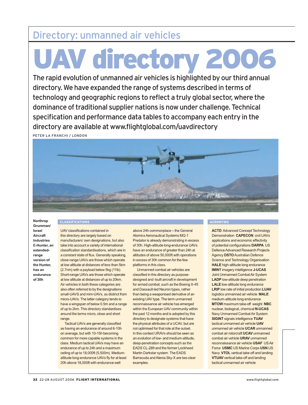 UAV Directory 2006 the Rapid Evolution of Unmanned Air Vehicles Is Highlighted by Our Third Annual Directory