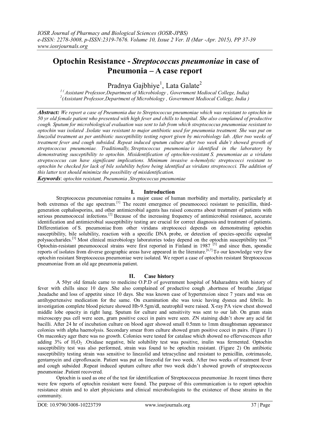 Optochin Resistance - Streptococcus Pneumoniae in Case of Pneumonia – a Case Report
