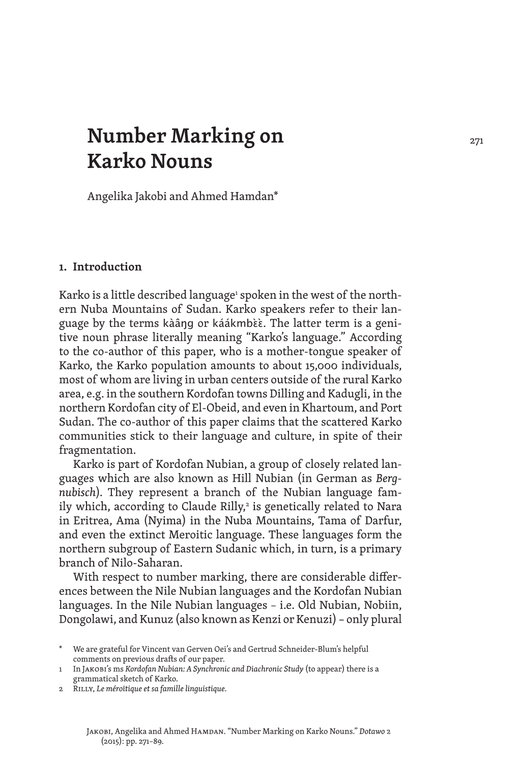 Number Marking on Karko Nouns.” Dotawo 2 (2015): Pp