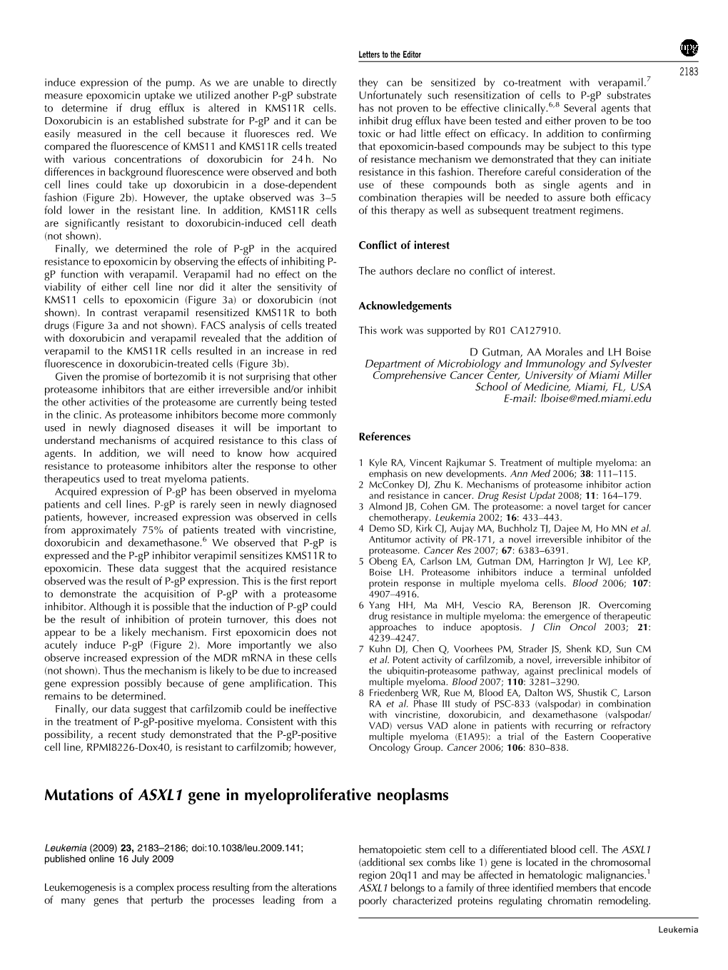 Mutations of ASXL1 Gene in Myeloproliferative Neoplasms