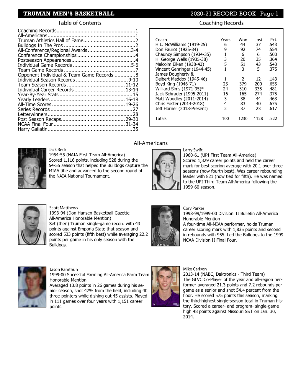TRUMAN MEN's BASKETBALL 2020-21 RECORD BOOK Page 1
