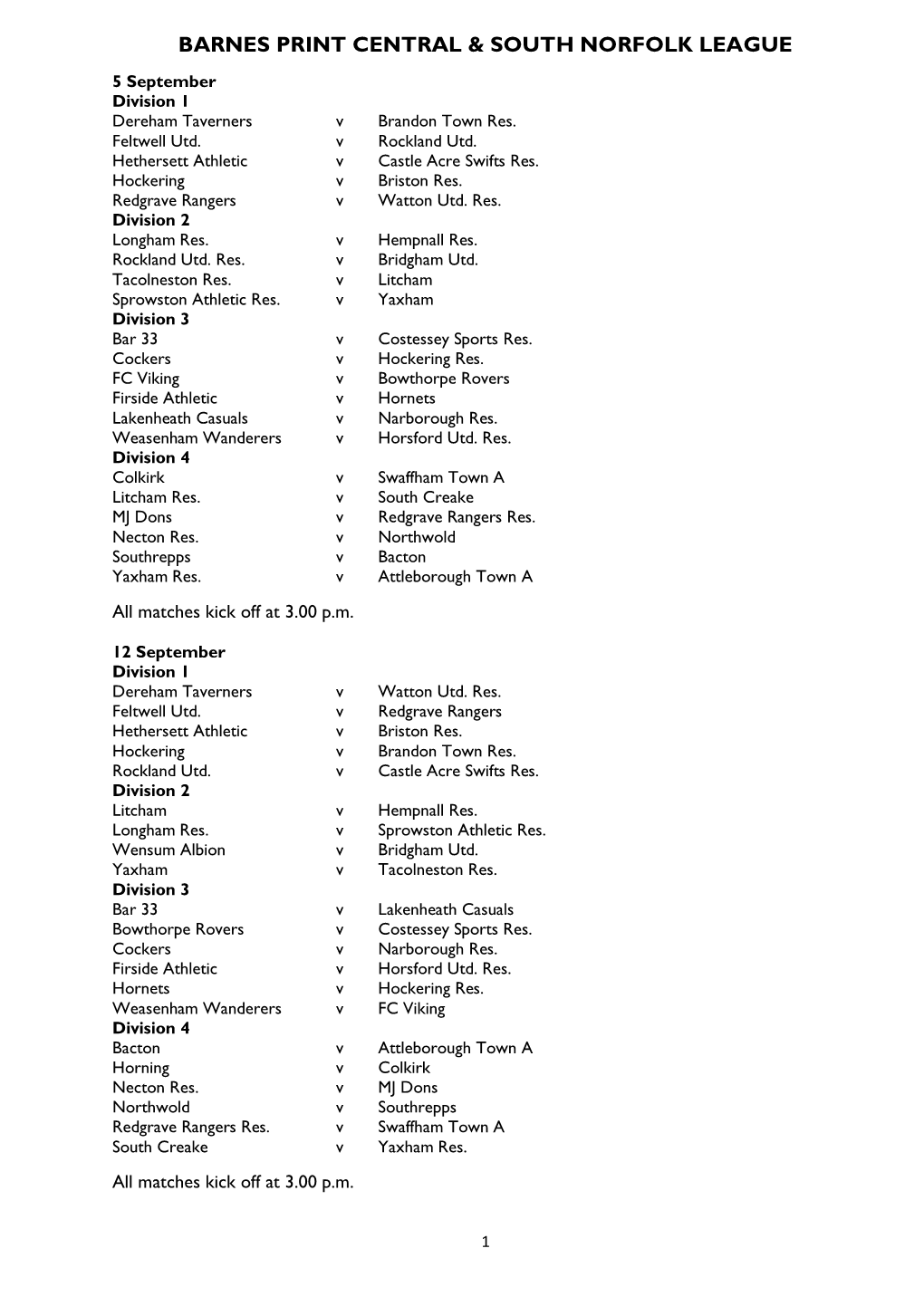 Crown Fire Central & South Norfolk League