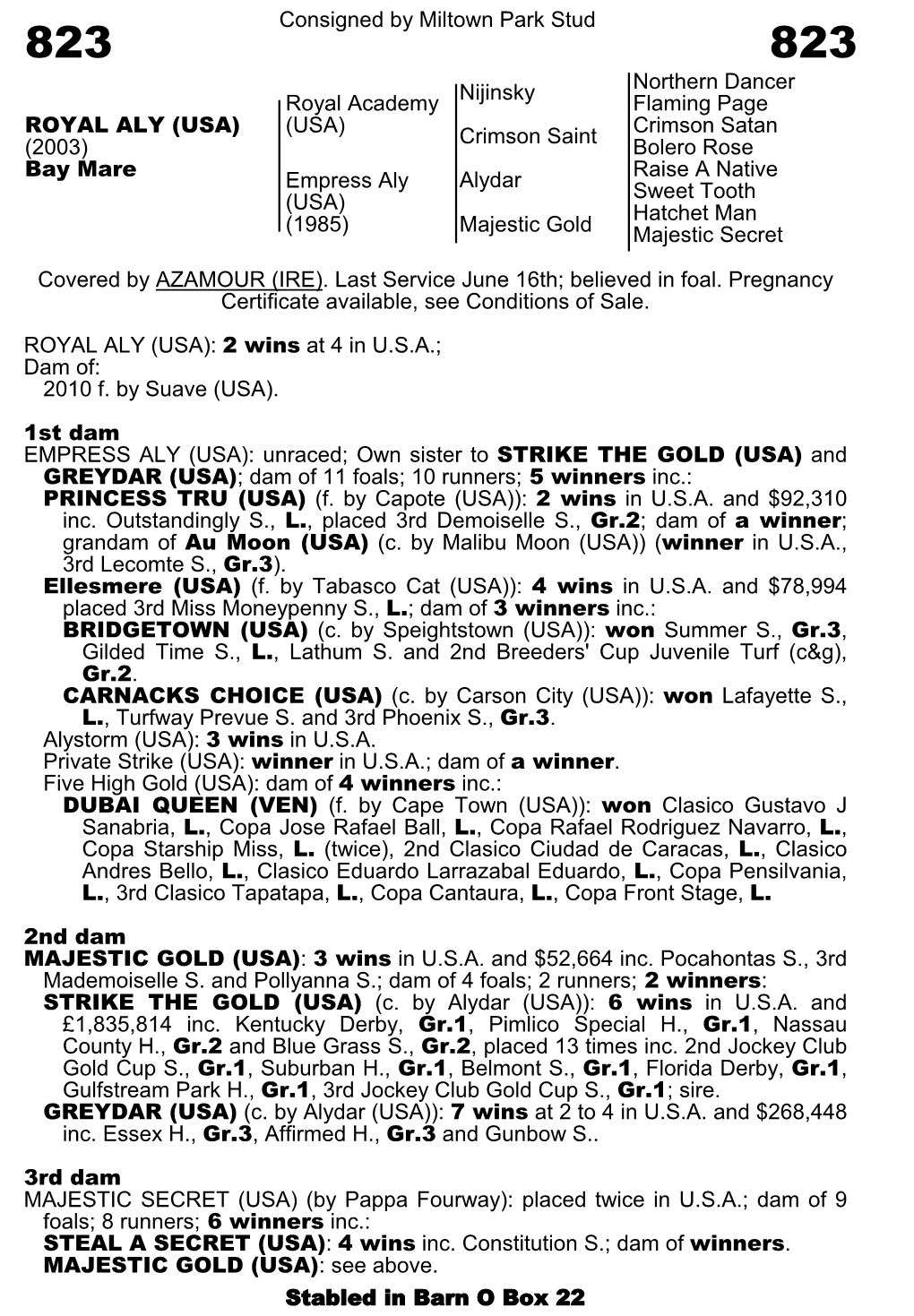 Consigned by Miltown Park Stud Nijinsky Northern Dancer