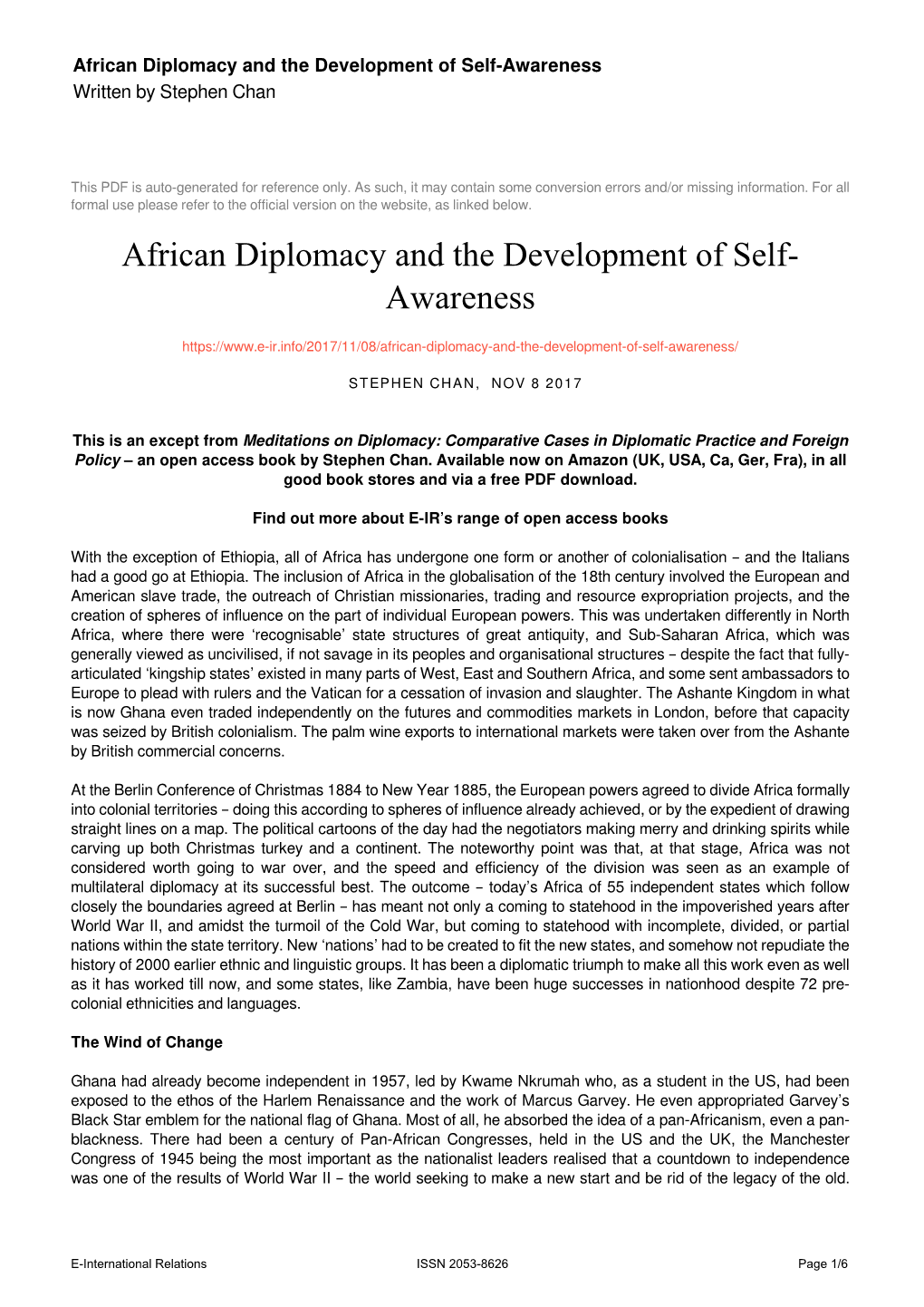 African Diplomacy and the Development of Self-Awareness Written by Stephen Chan