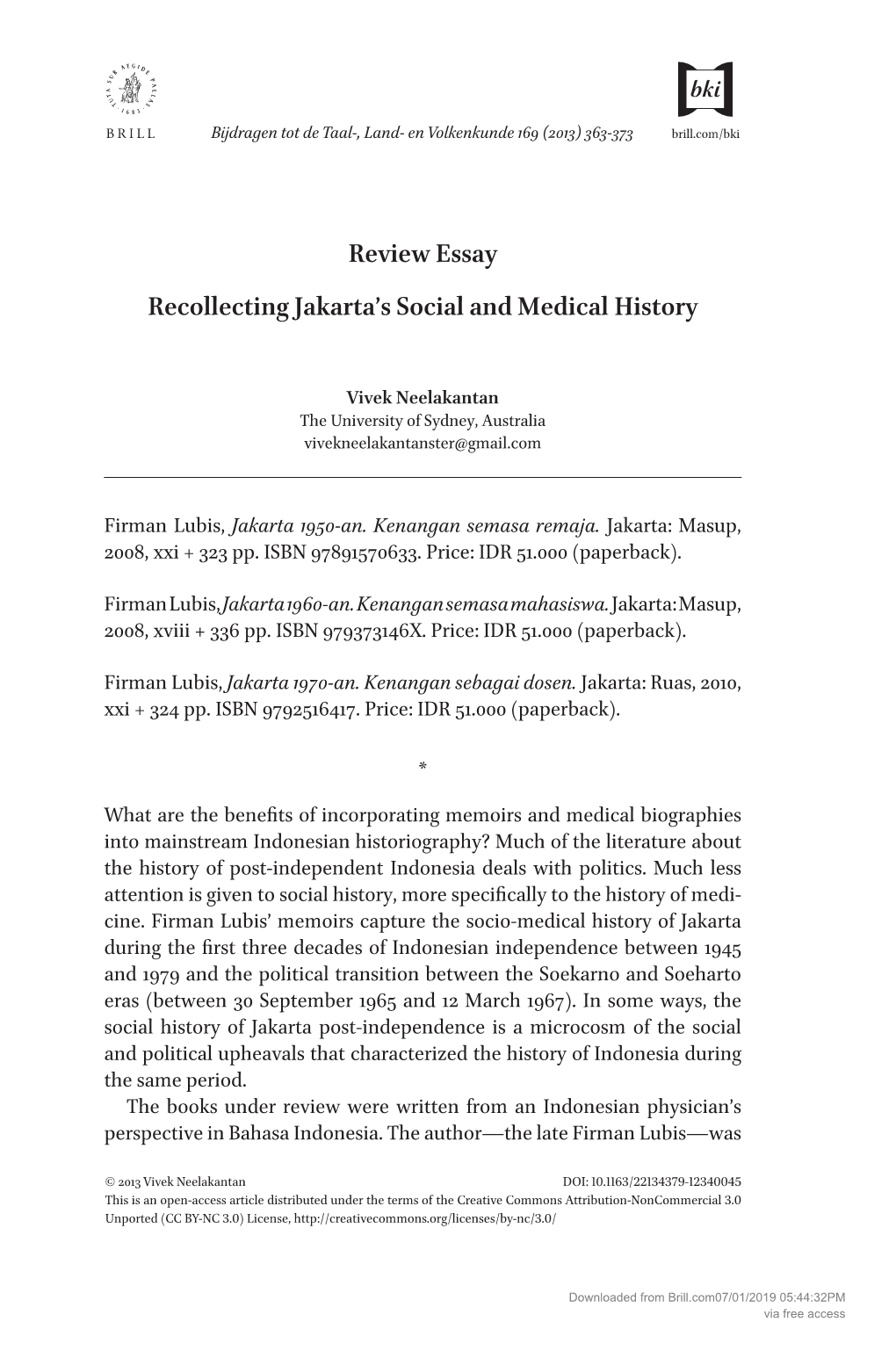 Review Essay Recollecting Jakarta's Social and Medical History