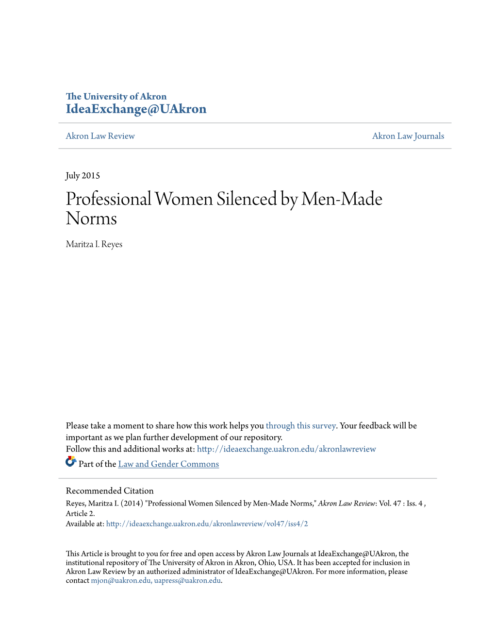 Professional Women Silenced by Men-Made Norms Maritza I