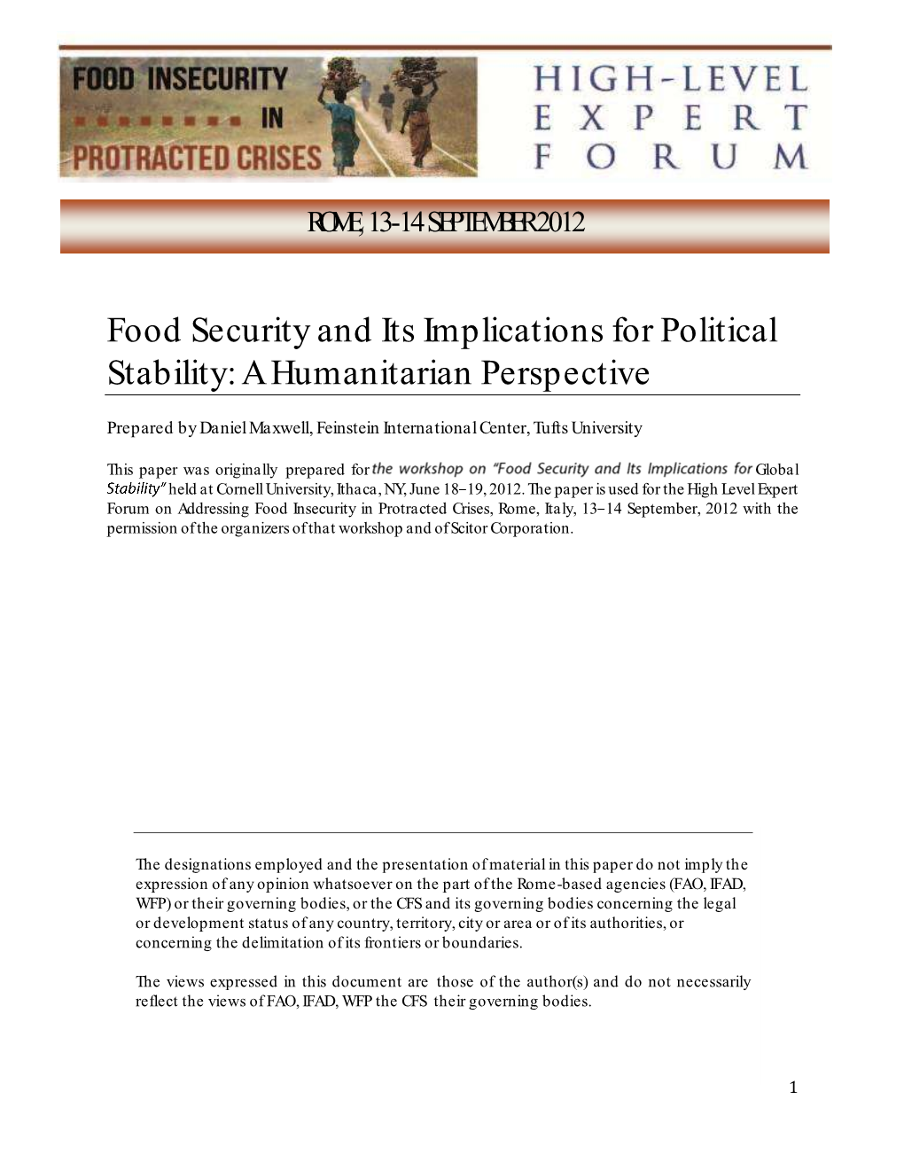 Food Security and Its Implications for Political Stability: a Humanitarian Perspective