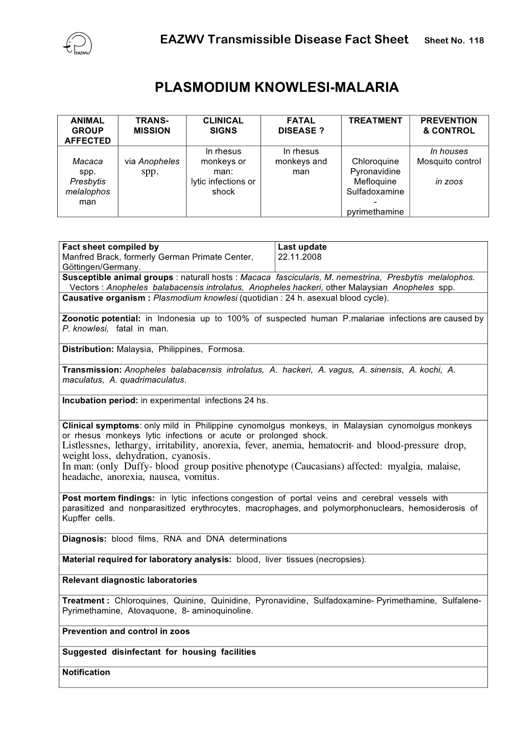 Plasmodium Knowlesi-Malaria