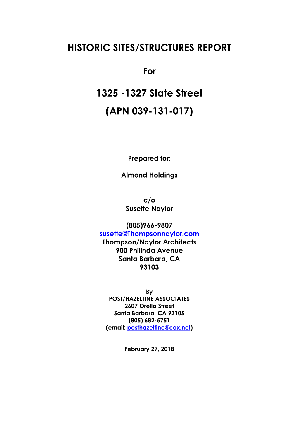 HISTORIC SITES/STRUCTURES REPORT 1325 -1327 State Street