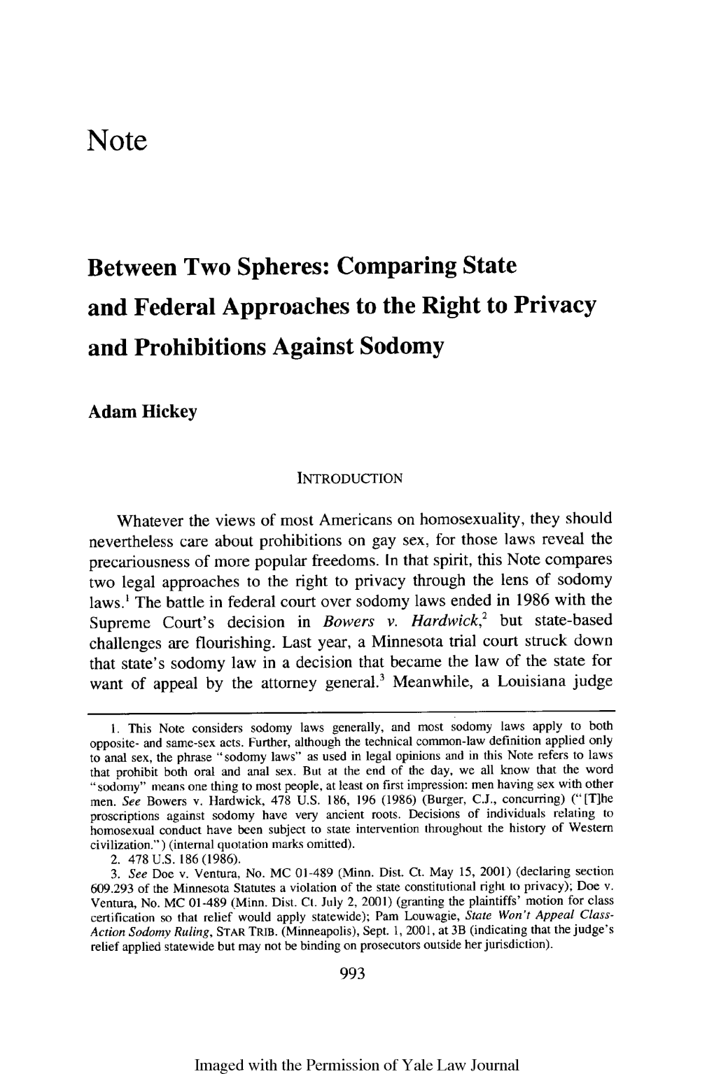 Between Two Spheres: Comparing State and Federal Approaches to the Right to Privacy and Prohibitions Against Sodomy