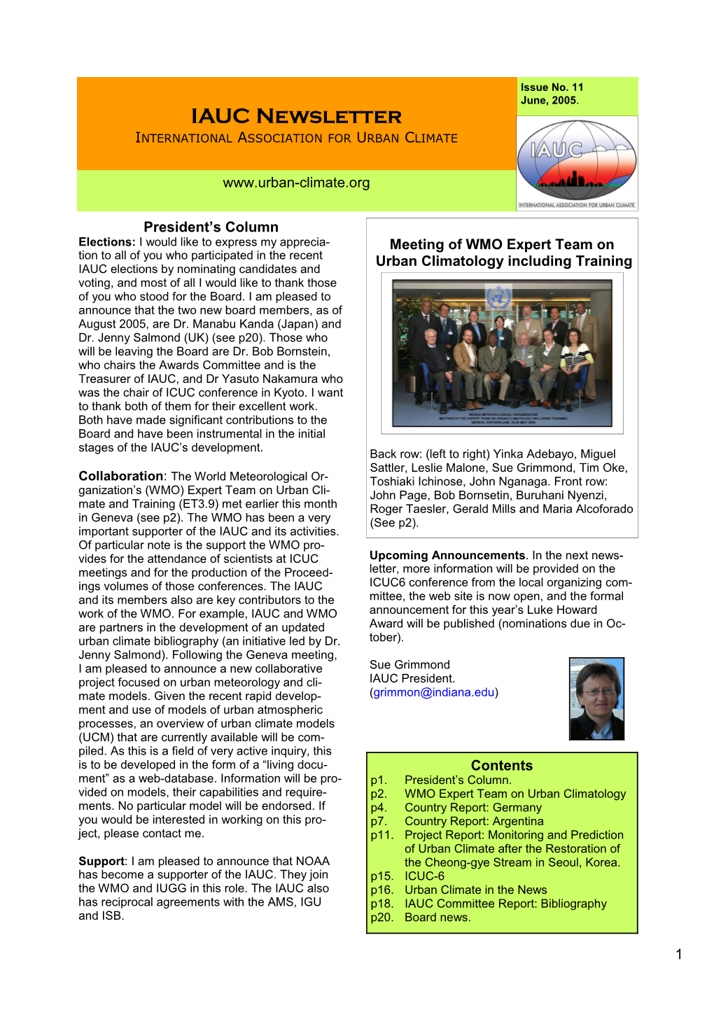 IAUC Newsletter INTERNATIONAL ASSOCIATION for URBAN CLIMATE