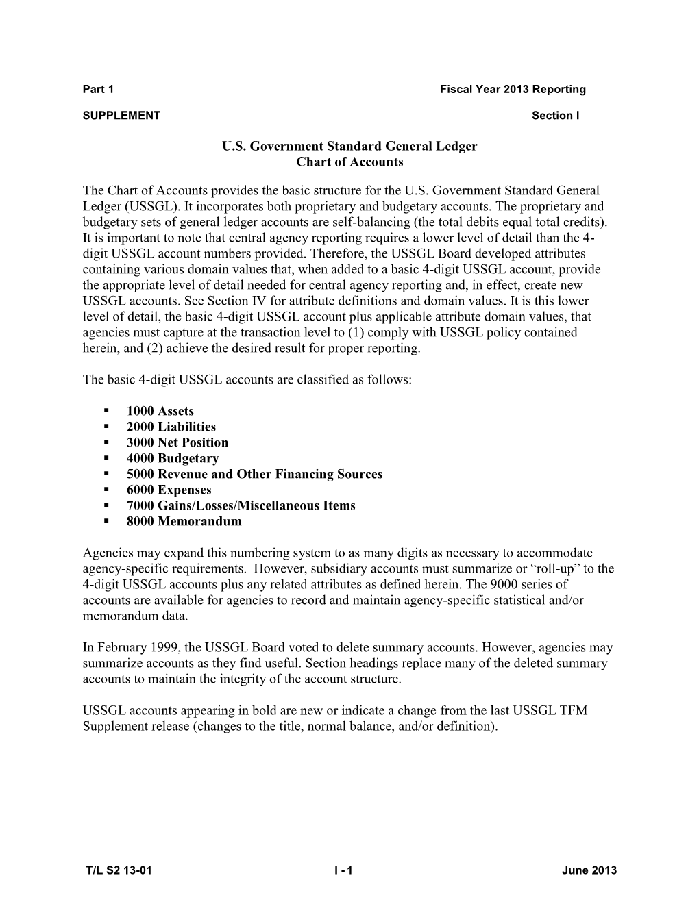 U.S. Government Standard General Ledger Chart of Accounts the Chart