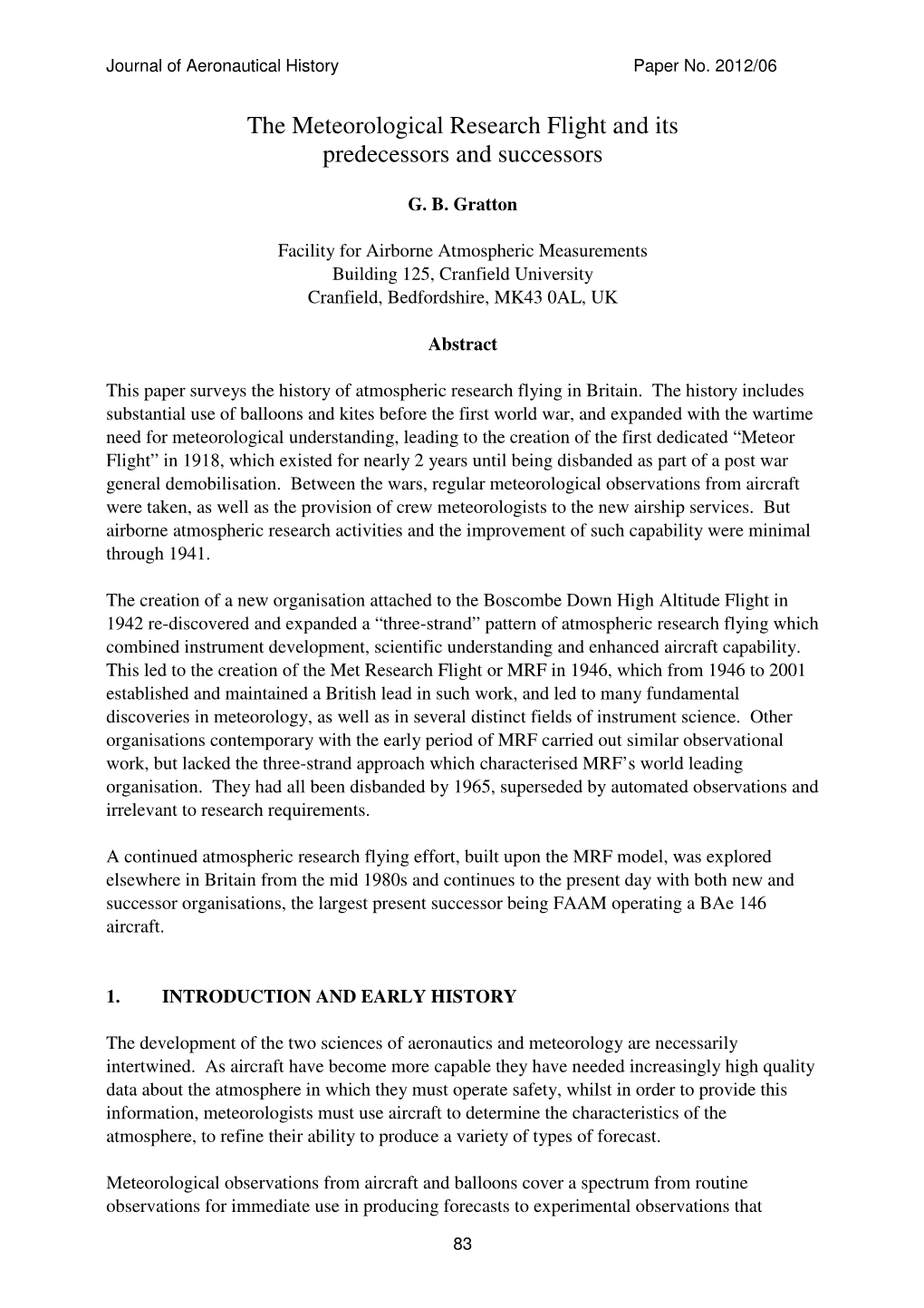 The Meteorological Research Flight and Its Predecessors and Successors