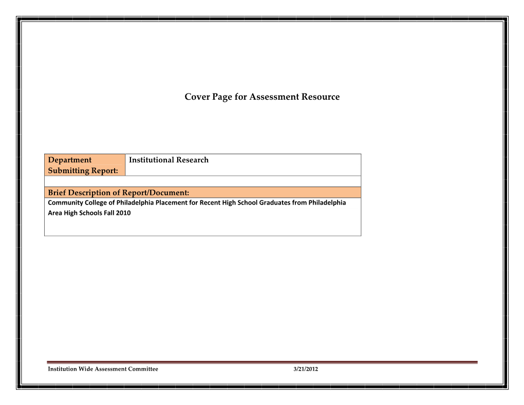 Cover Page for Assessment Resource